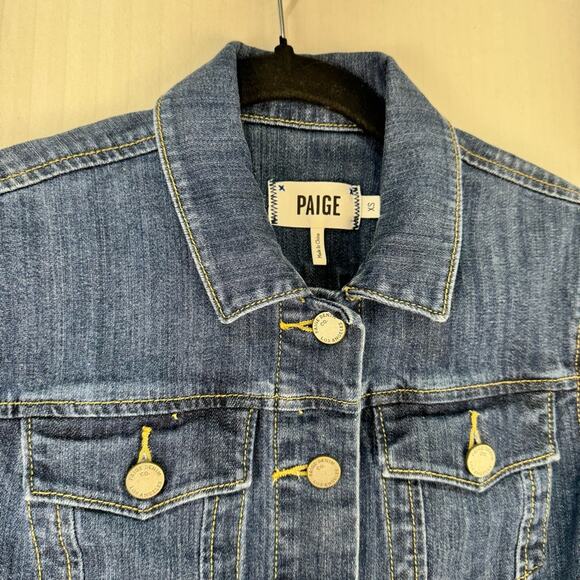 Paige Chantal Classic Fit Denim Jacket Medium Wash Blue Jean Women's Size XS - Picture 3 of 5
